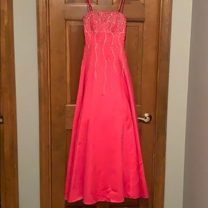 Cache pink lace back prom dress